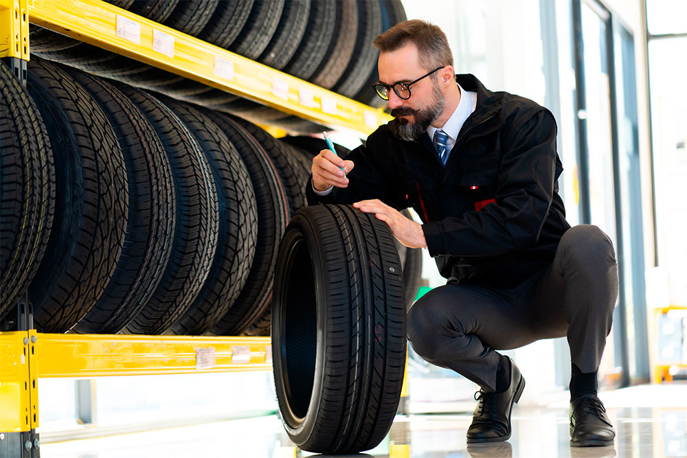Man Inspecting Tire Man Inspecting Tire